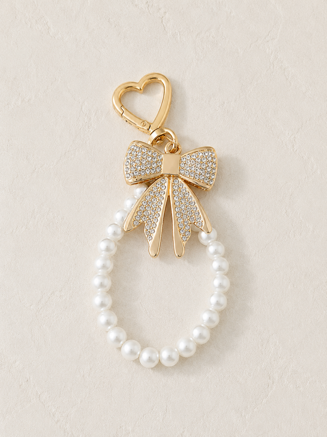 Rhinestone Bow Pearl Keychain